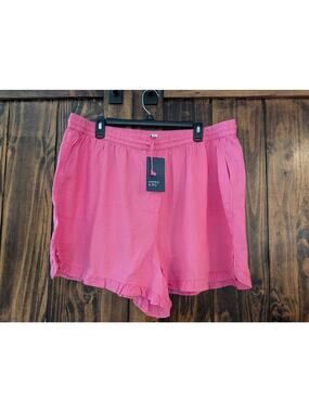 NWT Crown & Ivy womens sz XXL pink ruffle trim shorts elastic waist pockets